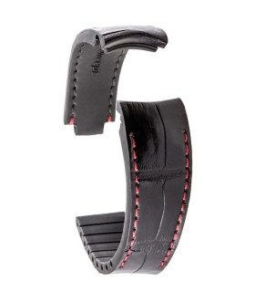 R-Strap Bracelet Aligator pour Rolex - Noir avec surpiqure rouge