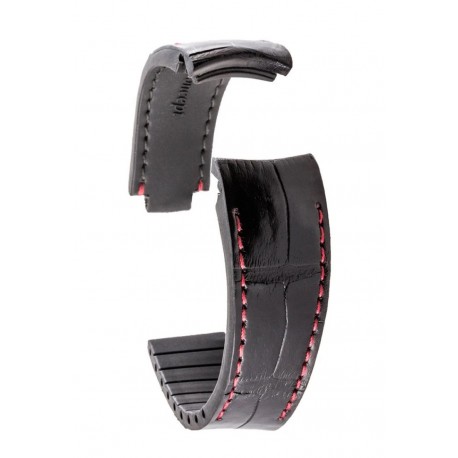 R-Strap Bracelet Aligator pour Rolex - Noir avec surpiqure rouge
