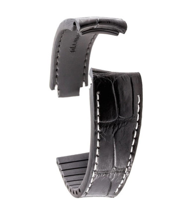 R-Strap Bracelet Aligator pour Rolex - Noir avec surpiqure blanche