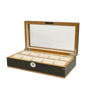 Boîte à montres Clipperton 10 en bois gris avec couvercle en verre