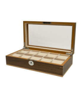 Clipperton 10 watch box in brown wood with glass lid