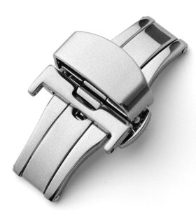 Double folding deployant clasp in brushed stainless steel