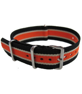 Bracelet nylon NATO Noir/orange/blanc