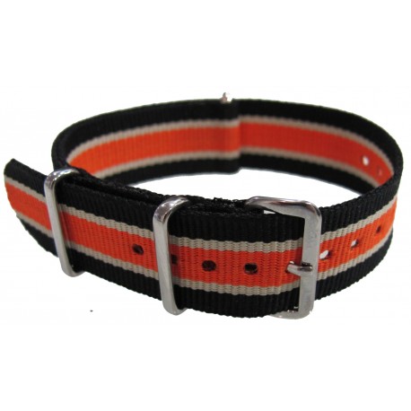 Bracelet nylon NATO Noir/orange/blanc