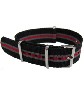 Bracelet nylon NATO noir/rouge/gris