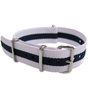 Bracelet nylon NATO Blanc/Bleu marine