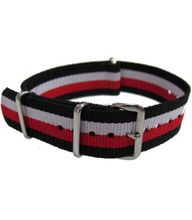 Bracelet nylon NATO Noir/Rouge/Blanc/Noir