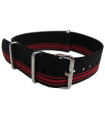 Bracelet nylon NATO Noir/Rouge fines bandes 