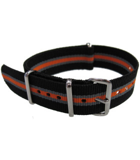 Bracelet nylon NATO Noir/Gris/Orange