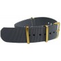 Grey NATO watch strap with gold buckles