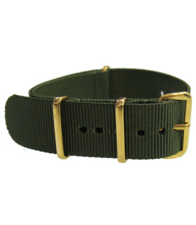 Bracelet nylon NATO Vert boucle doré