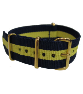 Bracelet nylon NATO Bleu/Jaune﻿ boucle doré