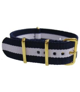 Bracelet nylon NATO Bleu/blanc boucle doré