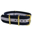 Bracelet nylon NATO Bleu/blanc boucle dorée