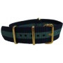Bracelet nylon NATO Bleu/vert boucles dorées
