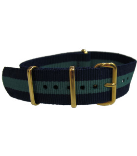 Bracelet nylon NATO Bleu/vert boucle doré