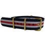 Bracelet nylon NATO Bleu/blanc/rouge boucles dorées
