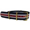Watch NATO strap Blue/White/Red with gold buckles