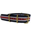 Watch NATO strap Blue/White/Red with gold buckles