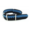 Bracelet nylon NATO noir/bleu fines bandes 