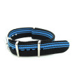 Bracelet nylon NATO noir/bleu fines bandes 