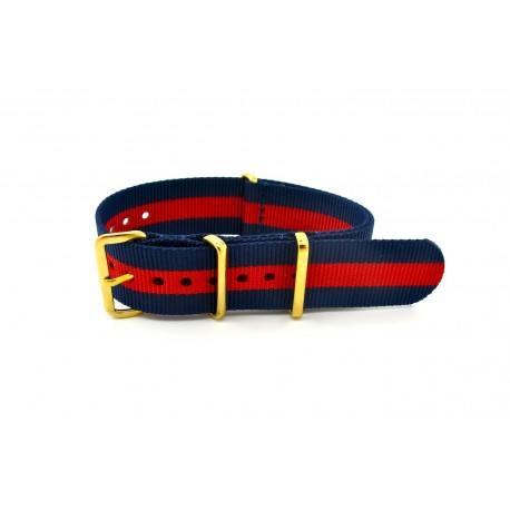 Bracelet nylon NATO Bleu/rouge boucle doré