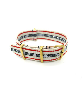 Watch NATO strap White/Blue/Red﻿ PVD golden buckles ﻿