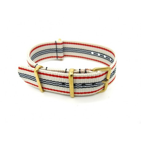 Watch NATO strap White/Blue/Red﻿ PVD golden buckles ﻿
