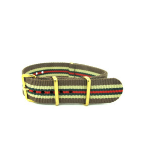 Watch NATO strap brown/white/green/red golden buckles