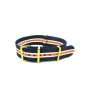 Bracelet nylon NATO Bleu/blanc/orange boucles dorées
