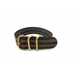 Bracelet Nylon Nato Zulu boucles dorées Noir /Gris 