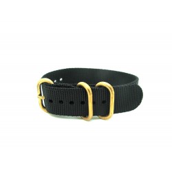 Bracelet Nylon Nato Zulu boucles dorées Noir 