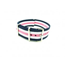 Bracelet nylon NATO bleu marine/blanc/rose