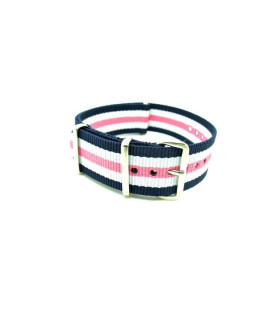 Bracelet nylon NATO bleu marine/blanc/rose