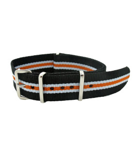 Bracelet nylon NATO Noir/Blanc/Orange