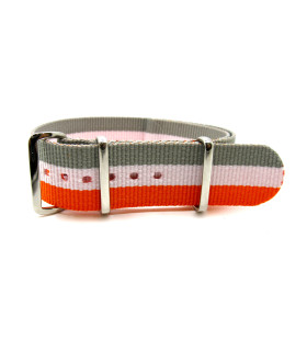 Bracelet NATO nylon gris/blanc/orange