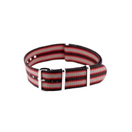 Bracelet nylon NATO Noir/Rouge/Gris