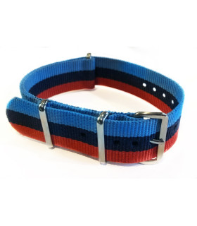 Bracelet NATO nylon bleu clair/bleu marine/rouge - "BMW ///M"