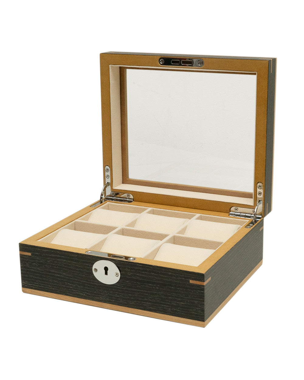 Boîte à montres Clipperton 6 en bois gris avec couvercle en verre