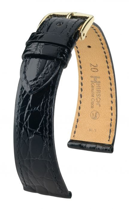 Genuine Croco Hirsch Watch Strap Black