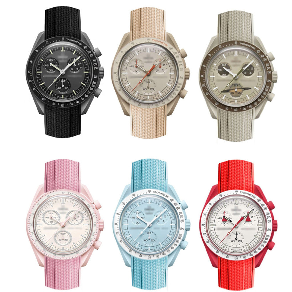 Bracelet caoutchouc texturé pour Omega MoonSwatch - -  noir/ blanc