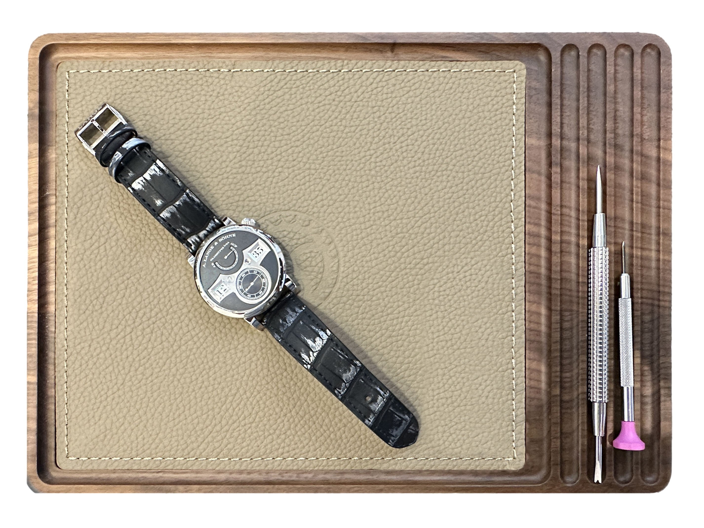 Plateau en noyer et cuir