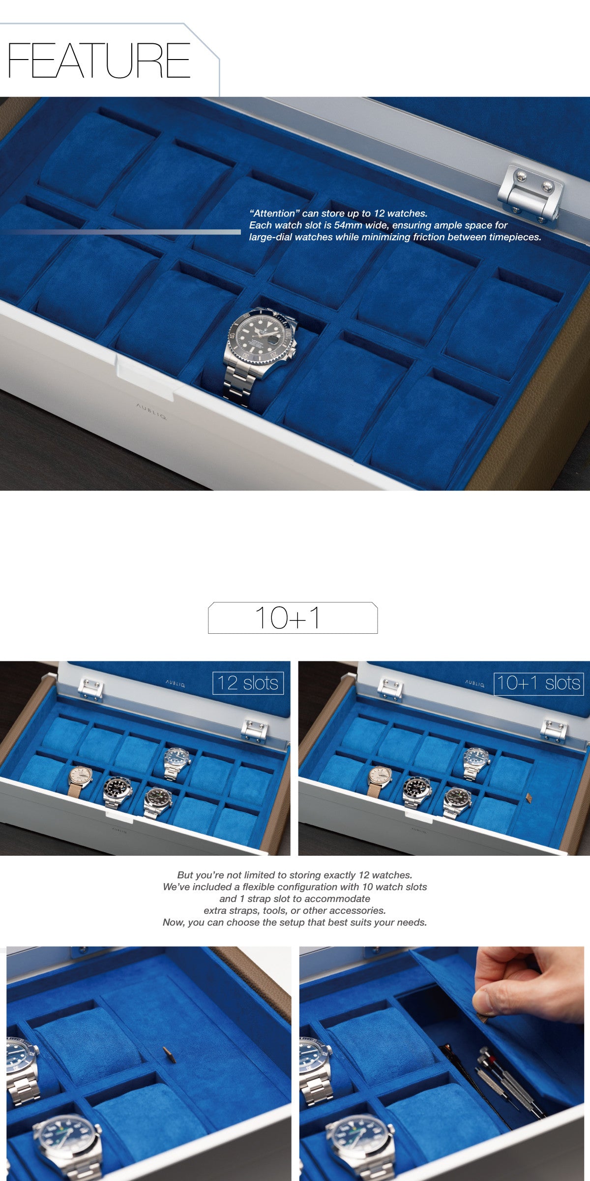 Coffret montres Aubliq 10/12 en aluminium et cuir