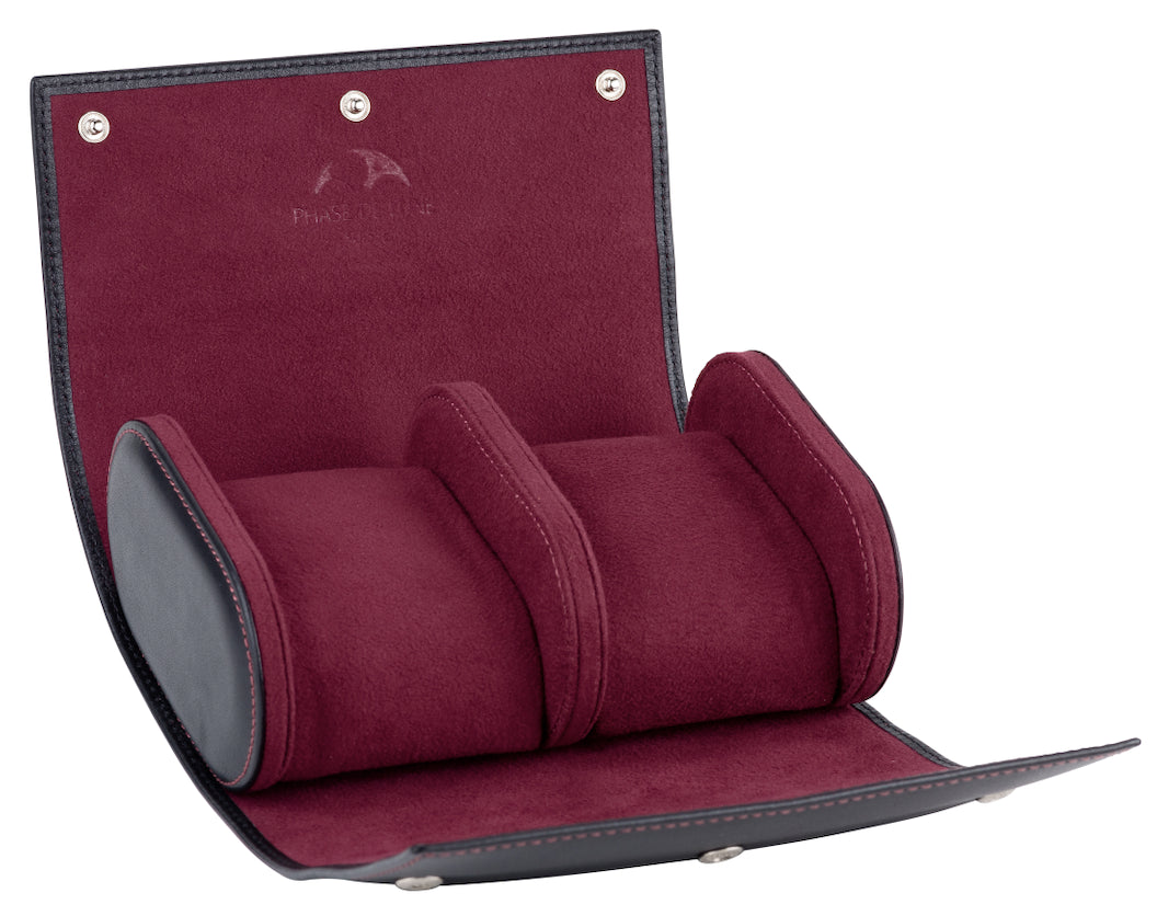 Phase De Lune Leather travel case for 2 watches