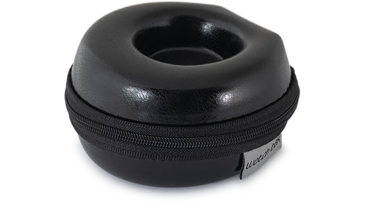 Watch Box Donut, small, hard case, shiny artificial leather, black