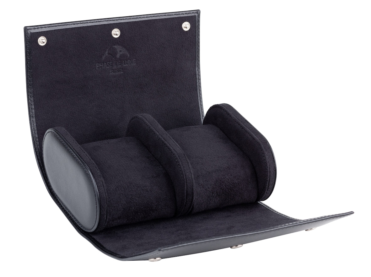 Phase De Lune Leather travel case for 2 watches