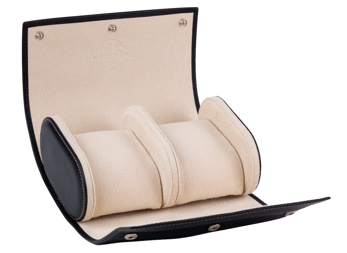 Phase De Lune Leather travel case for 2 watches