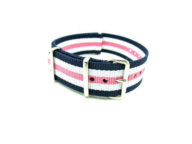 Bracelet nylon NATO bleu marine/blanc/rose
