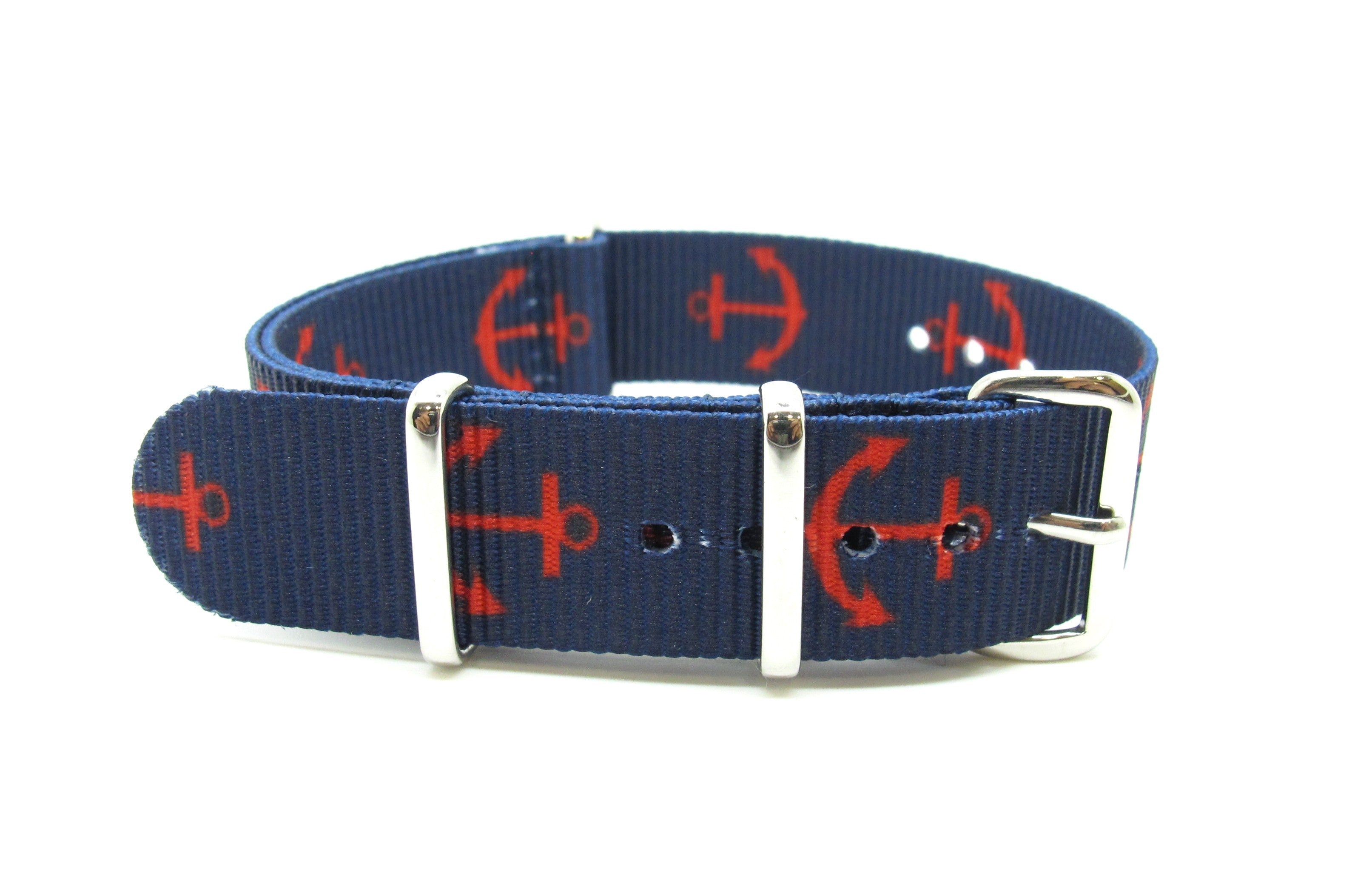 Bracelet NATO nylon motif ancre marine