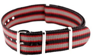 Bracelet nylon NATO Noir/Rouge/Gris